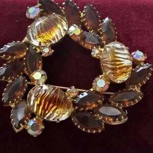 Elegant Gold and Brown Brooch